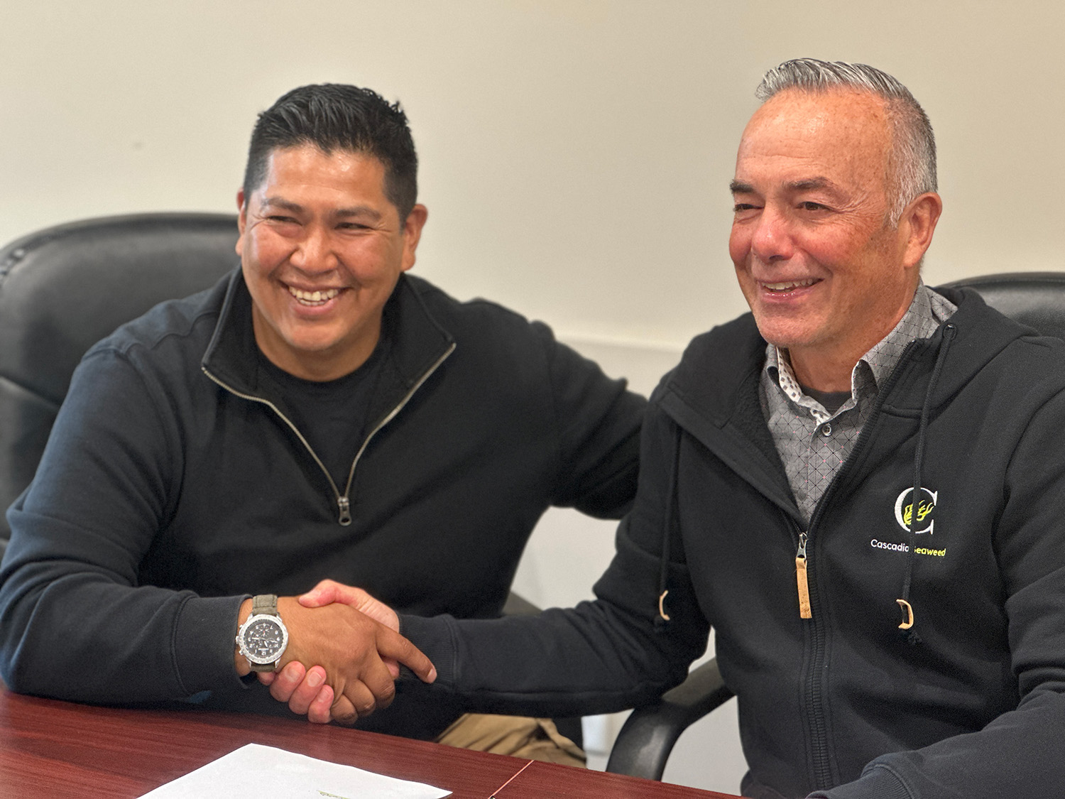 chief-abraham-pelkey-cascadia-ceo-michael-williamson-handshake